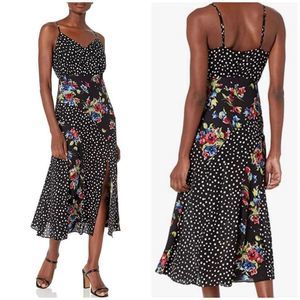 Likely Black Floral Polka Dot Midi Dress